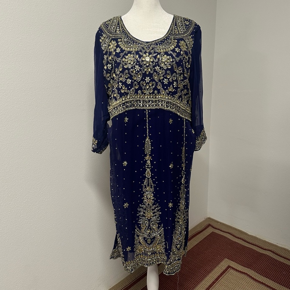 Navy Blue Rhinestone Formal Kameez Set